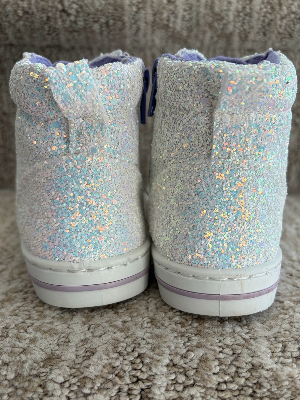 Little Girls Canvas Sneakers White Glitter Sequin High-Top Shoes. Size 11. - Picture 5 of 8